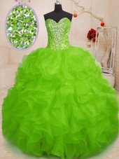 Top Selling Organza Sweetheart Sleeveless Lace Up Beading and Ruffles Quinceanera Dresses in