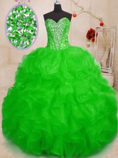 Pretty Sleeveless Beading and Ruffles Lace Up Ball Gown Prom Dress