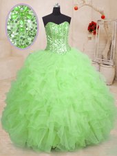 Glittering Sleeveless Beading and Ruffles Floor Length 15th Birthday Dress