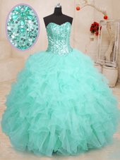 Luxury Sleeveless Lace Up Floor Length Beading and Ruffles 15th Birthday Dress