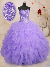 Modern Ball Gowns Ball Gown Prom Dress Lavender Sweetheart Organza Sleeveless Floor Length Lace Up