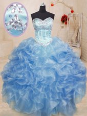 Floor Length Ball Gowns Sleeveless Light Blue 15 Quinceanera Dress Lace Up
