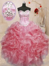Luxurious Baby Pink Lace Up Vestidos de Quinceanera Beading Sleeveless Floor Length