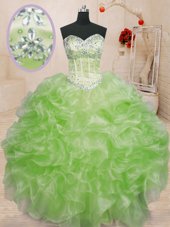 Sweetheart Neckline Beading and Ruffles Sweet 16 Quinceanera Dress Sleeveless Lace Up