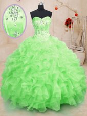Gorgeous Sleeveless Floor Length Beading and Ruffles Lace Up Sweet 16 Dress with