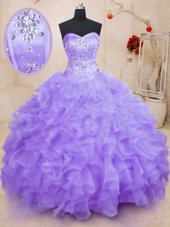 Unique Lavender Sleeveless Organza Lace Up Vestidos de Quinceanera for Military Ball and Sweet 16 and Quinceanera