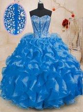 Fashionable Royal Blue Sleeveless Floor Length Beading and Ruffles Lace Up Quinceanera Dress