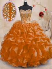 Fitting Organza Sleeveless Floor Length Sweet 16 Dress and Beading and Ruffles