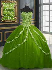 Custom Design Olive Green Sweetheart Neckline Beading and Appliques Vestidos de Quinceanera Sleeveless Lace Up