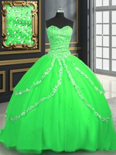Eye-catching Sleeveless Brush Train Beading and Appliques With Train Quinceanera Gowns