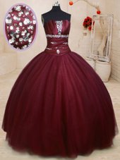 Modern Strapless Sleeveless Tulle 15 Quinceanera Dress Beading Lace Up