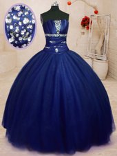 Fantastic Sleeveless Floor Length Beading Lace Up Quinceanera Gowns with Royal Blue