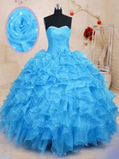 Colorful Sleeveless Lace Up Floor Length Beading and Ruffles and Hand Made Flower Quinceanera Dresses