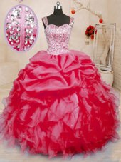Sophisticated Organza Sleeveless Floor Length Vestidos de Quinceanera and Beading and Ruffles and Pick Ups