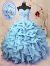 Sophisticated Sweetheart Sleeveless Organza Quinceanera Dress Beading and Ruffles and Pick Ups Lace Up