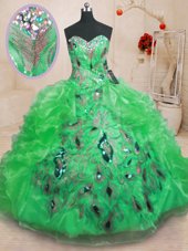 Chic Sleeveless Beading and Appliques and Ruffles Zipper Sweet 16 Dresses
