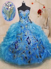 Exceptional Baby Blue Sleeveless Organza Zipper Sweet 16 Dress for Military Ball and Sweet 16 and Quinceanera