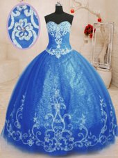 Admirable Blue Sleeveless Tulle Lace Up Vestidos de Quinceanera for Military Ball and Sweet 16 and Quinceanera