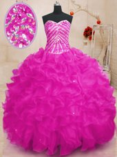 Edgy Organza Sleeveless Floor Length Quince Ball Gowns and Beading and Ruffles and Sequins