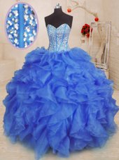 Fabulous Ball Gowns Quinceanera Dress Royal Blue Sweetheart Organza Sleeveless Floor Length Lace Up