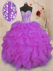 Luxury Sleeveless Lace Up Floor Length Beading and Ruffles Quinceanera Dress