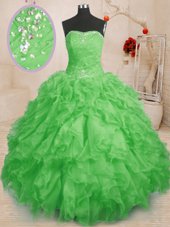 Low Price Organza Lace Up Sweet 16 Dresses Sleeveless Floor Length Beading and Ruffles and Ruching