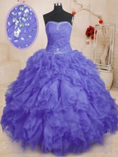Free and Easy Purple Sleeveless Organza Lace Up Quinceanera Gowns for Military Ball and Sweet 16 and Quinceanera