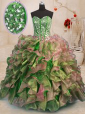Admirable Sweetheart Sleeveless Quinceanera Dress Floor Length Beading and Ruffles Multi-color Organza