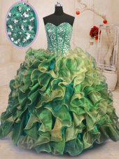Customized Multi-color Lace Up Sweetheart Beading and Ruffles Vestidos de Quinceanera Organza Sleeveless