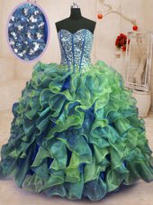 Clearance Multi-color Ball Gowns Sweetheart Sleeveless Organza Floor Length Lace Up Beading and Ruffles Quinceanera Gowns