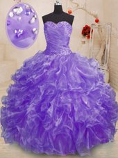 Sweet Lavender Sweetheart Lace Up Beading and Ruffles Ball Gown Prom Dress Sleeveless