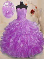 Gorgeous Purple Sleeveless Floor Length Beading and Ruffles Lace Up Quinceanera Dresses