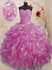 Super Sweetheart Sleeveless Lace Up Ball Gown Prom Dress Lilac Organza