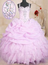 Vintage Pick Ups Straps Sleeveless Lace Up Ball Gown Prom Dress Lilac Organza