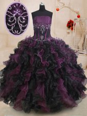 Most Popular Multi-color Sweet 16 Quinceanera Dress Military Ball and Sweet 16 and Quinceanera and For with Beading and Ruffles Strapless Sleeveless Lace Up