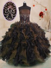 Beauteous Sleeveless Floor Length Beading and Ruffles Lace Up Quinceanera Dress with Multi-color