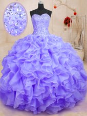 On Sale Sleeveless Organza Floor Length Lace Up Vestidos de Quinceanera in Lavender for with Beading and Ruffles