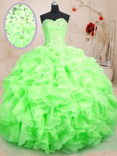 Designer Sleeveless Organza Lace Up Quinceanera Dress for Military Ball and Sweet 16 and Quinceanera
