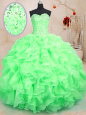 Simple Green Sweetheart Lace Up Beading and Ruffles Quince Ball Gowns Sleeveless
