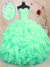 Gorgeous Floor Length Lace Up Vestidos de Quinceanera Apple Green and In for Military Ball and Sweet 16 and Quinceanera with Beading and Ruffles