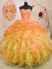 Hot Sale Orange Sleeveless Beading and Ruffles Floor Length 15 Quinceanera Dress