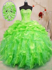 Charming Ball Gowns Organza Sweetheart Sleeveless Beading and Ruffles Floor Length Lace Up Quinceanera Dresses