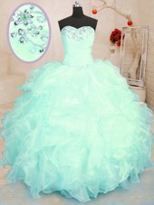 Colorful Beading and Ruffles Sweet 16 Dresses Turquoise and Apple Green Lace Up Sleeveless Floor Length