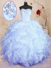 Discount Lavender Lace Up Sweetheart Beading and Ruffles Sweet 16 Dress Organza Sleeveless