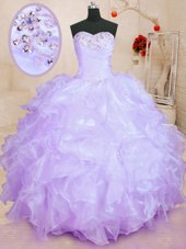 Beautiful Sweetheart Sleeveless Lace Up Quinceanera Dress Lavender Organza