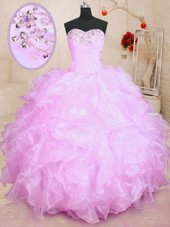 Cheap Lilac Sweetheart Lace Up Beading and Ruffles Quinceanera Gowns Sleeveless