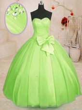 Beautiful Yellow Green Ball Gowns Beading and Bowknot Quinceanera Gown Lace Up Tulle Sleeveless Floor Length