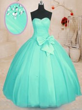 Clearance Tulle Sleeveless Floor Length Quinceanera Gowns and Beading and Bowknot