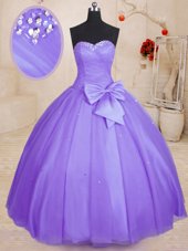 Sexy Lavender 15 Quinceanera Dress Military Ball and Sweet 16 and Quinceanera and For with Beading and Bowknot Sweetheart Sleeveless Lace Up