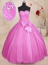 High End Sleeveless Beading and Bowknot Lace Up Quince Ball Gowns